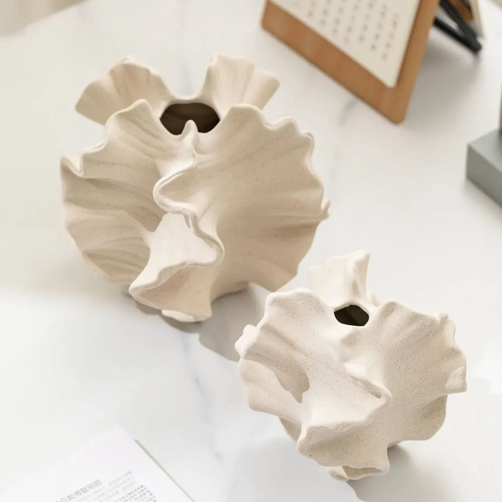 Nordic Ceramic Coral Vase – Modern Beige Matte