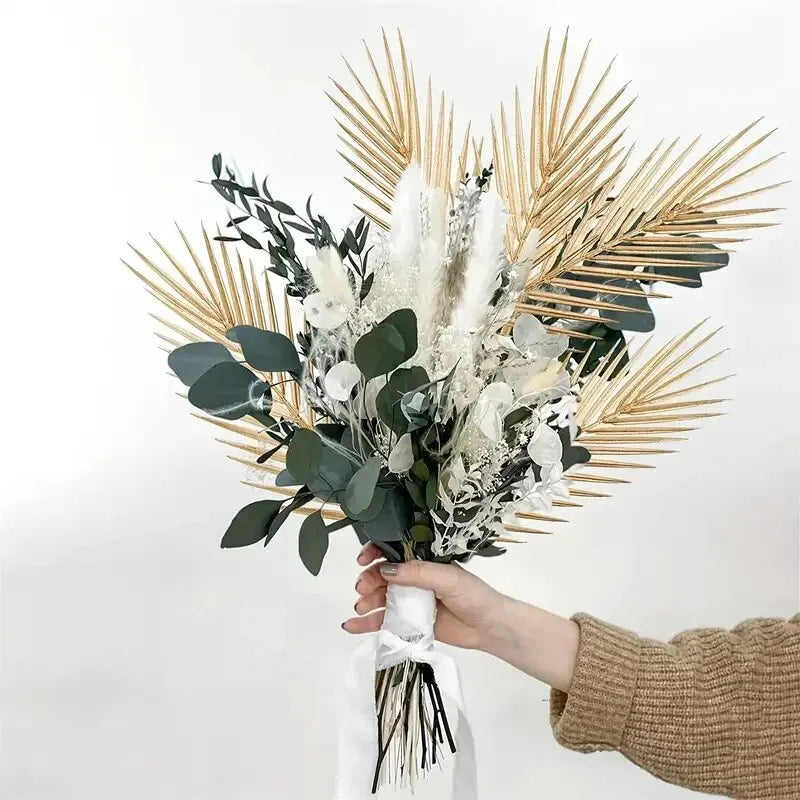 Golden Artificial Palm Leaves – 5PCS Tropical Faux Plants for Home & Event Décor