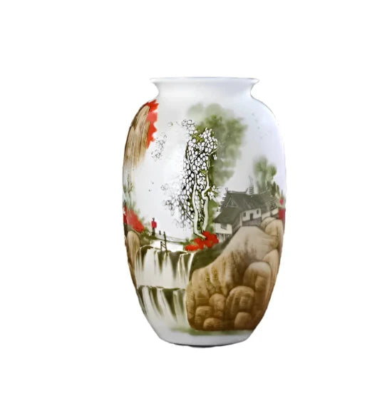 Jingdezhen Vintage Chinese Ceramic Vase – Scenic Landscape & Traditional Art