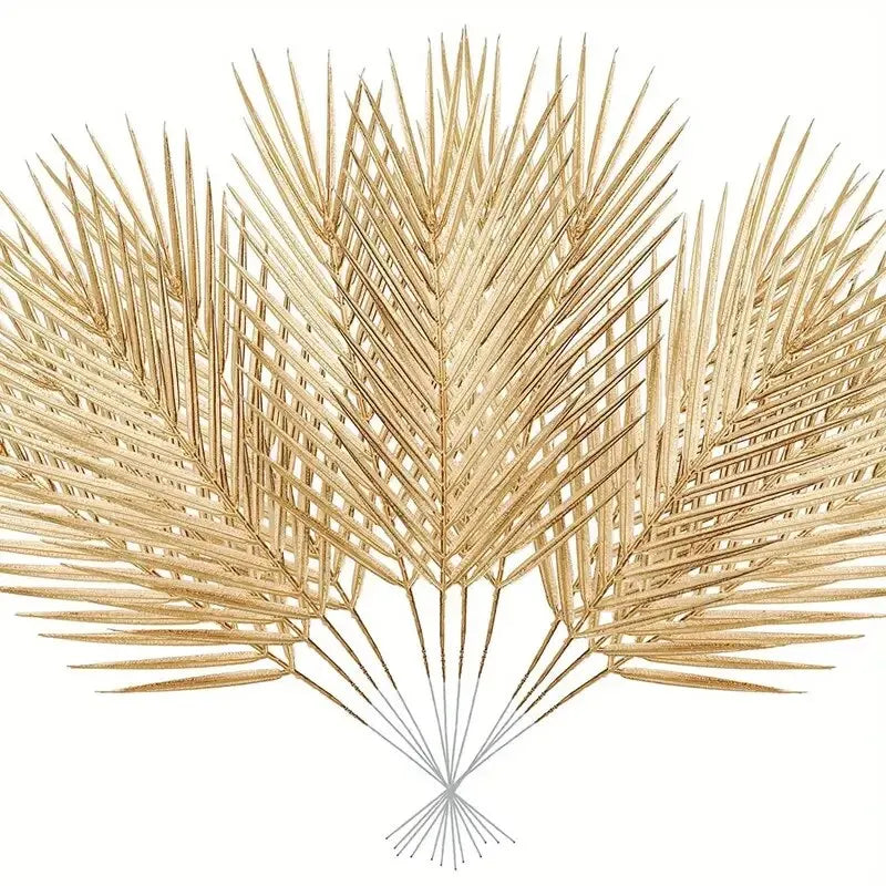 Golden Artificial Palm Leaves – 5PCS Tropical Faux Plants for Home & Event Décor