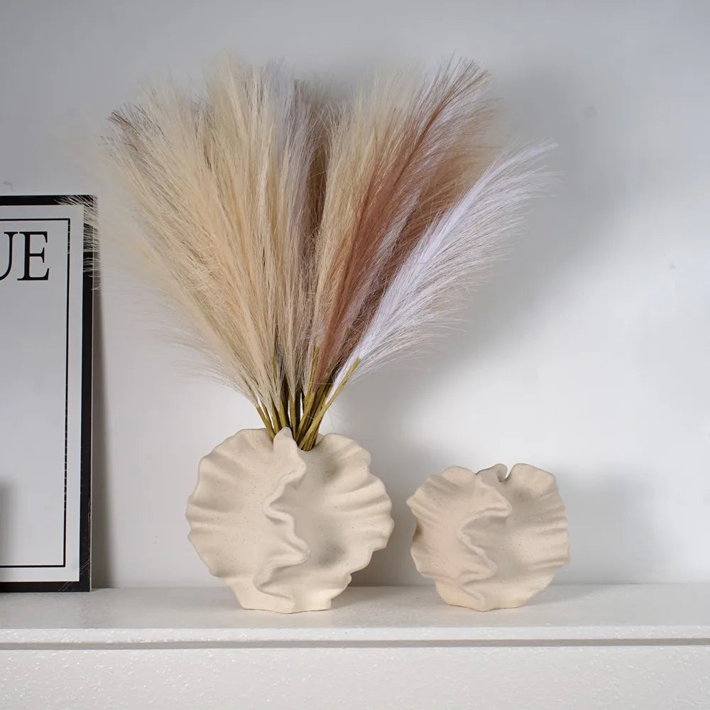 Nordic Ceramic Coral Vase – Modern Beige Matte