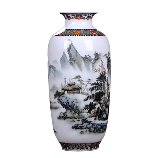 Jingdezhen Vintage Chinese Ceramic Vase – Scenic Landscape & Traditional Art