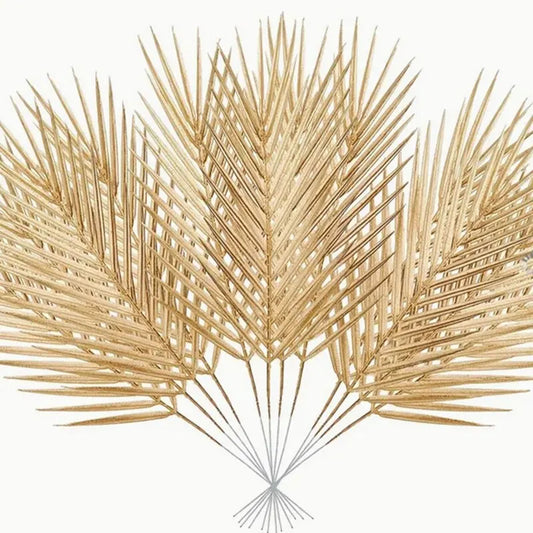 Golden Artificial Palm Leaves – 5PCS Tropical Faux Plants for Home & Event Décor